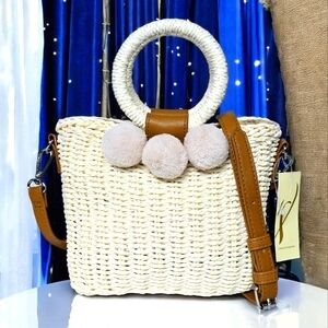 🆕️Chic Pom-Pom Straw Bucket Bag – Your Year-Round Trendy In-Style Companion 🌸